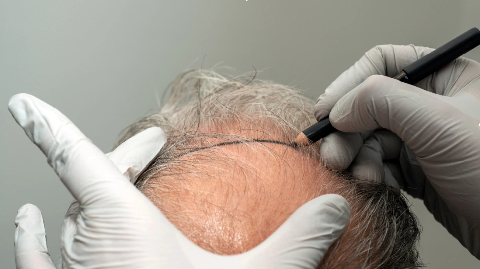 Doctor marking hairline on patient