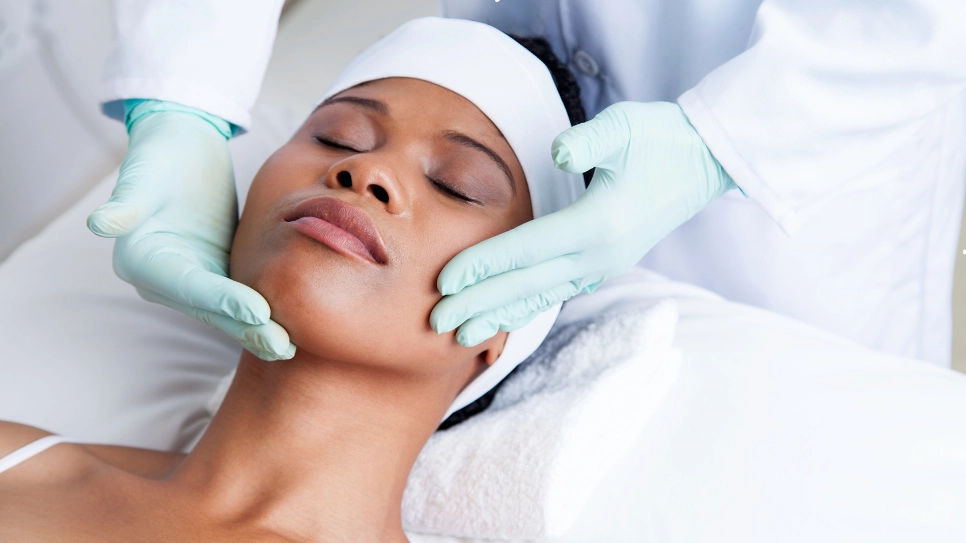 Close-up of a soothing facial massage technique, enhancing relaxation and promoting improved skin circulation.