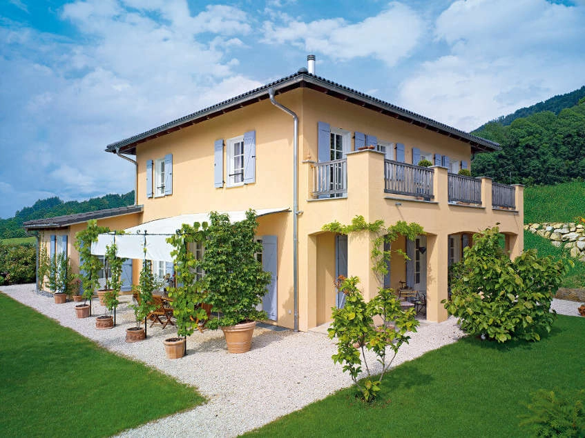 Country house in apricot shade.