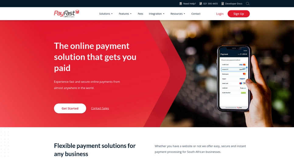 Screenshot of the Payfast website.